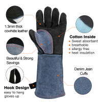 Guantes de Soldadura HITBOX BBQ para Cocina y Estufa Resistentes al Calor para Entrenamiento de Mascotas Cuero Grueso Tamaño Grande - details 2