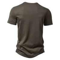 Nueva camiseta coreana de manga corta de Color sólido con cuello Henry para hombre, polos informales, camisetas deportivas para hombre - details 6