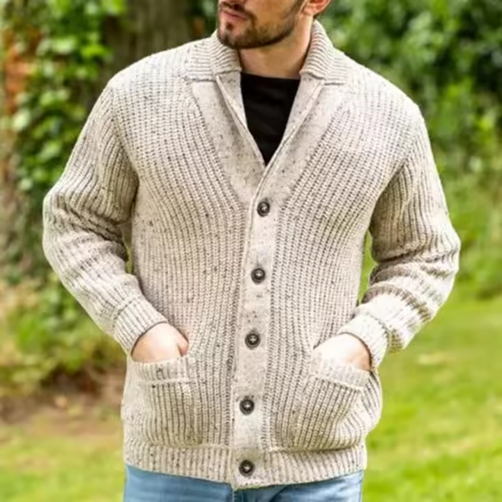 Suéter de punto de manga larga con bolsillo de solapa de otoño e invierno para hombre - 1