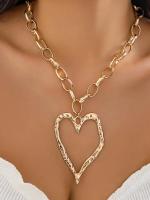 Collar con colgante de diseño hueco en forma de corazón de moda para mujeres y niñas, collar de metal con textura de moda para fiesta, decoración de ropa diaria, joyería exquisita y de moda para regalo de cumpleaños - details 0