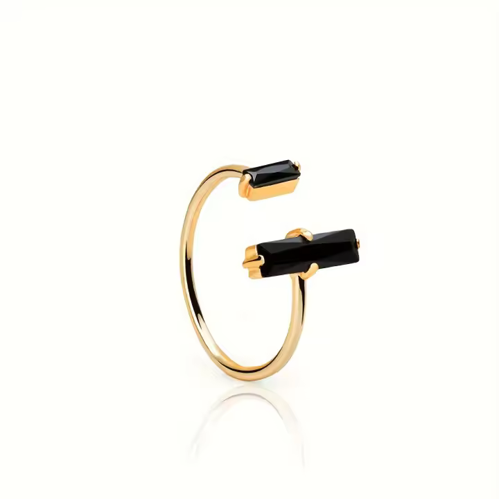 Anillo de estilo retro simple y exquisito con apertura de barra de obsidiana doble, regalo de joyería personalizado para fiestas diarias - 1