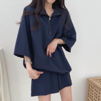 Conjunto de dos piezas de pantalones cortos de manga corta con cremallera y cuello alto para mujer 2025 nuevo conjunto de ropa deportiva casual de moda de verano. - details 39