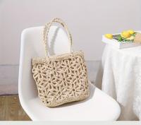 Bolso de Playa de Paja Tejido con Diseño de Flor Hueca Ligero, Duradero, Cierre de Cremallera, Perfecto para Fiestas de Verano y Salidas - details 1