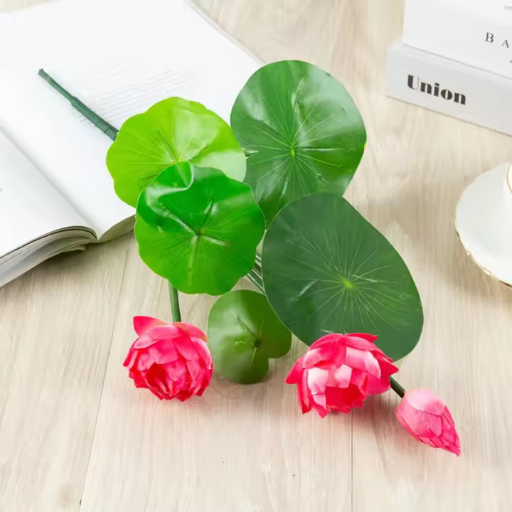 Decoración de escritorio, simulación de Pvc, hoja de loto, Mini flor de loto exquisita, flores artificiales falsas, atracciones de estanque de verano - 1