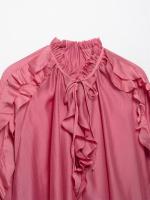 OUWU- Camiseta de vacaciones de manga larga de longitud media con volantes rosas, camisa grande con protección solar en capas transparente - details 3