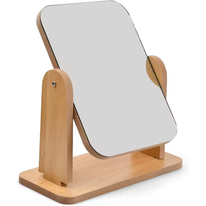 NATUCE Mesa de maquillaje de madera Espejo rectangular pequeño, rotación de 360 ​​grados ​ ​ ​ ​ Grados, Escritorio con Soporte, Espejo Cosmético 22 x 18 cm - 1