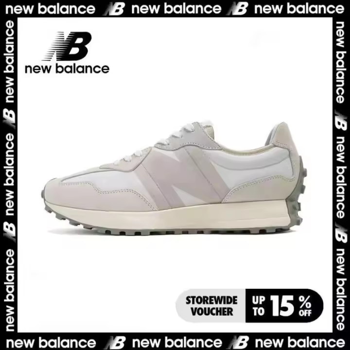 【Tienda insignia oficial】 NB 327 Zapatos deportivos informales para hombre y mujer gris Apliques blancos LETEN - 1
