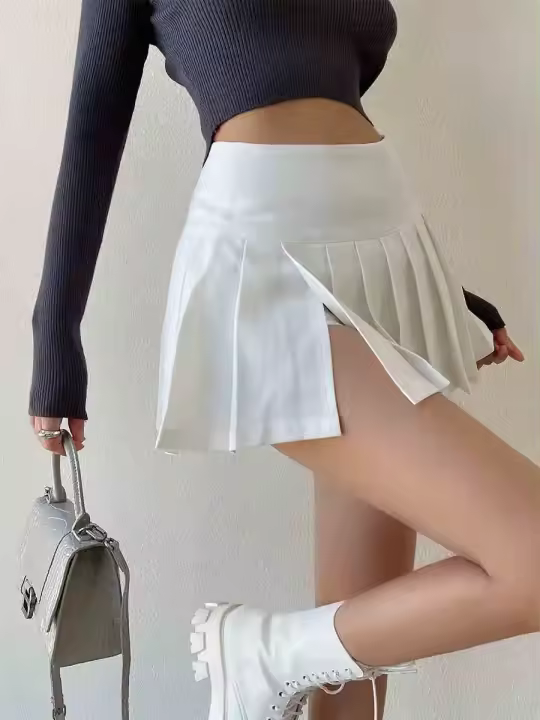 2025 con encaje plisado corto cuadrado disparando tu minifalda verano años 90 muy lindo - 1
