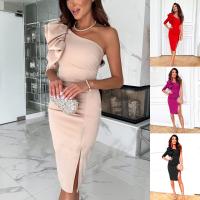 Vestido de Fiesta Ajustado Mujer - Diseño Asimétrico con Volantes, Manga Sisa y Hombro Descubierto, Corte hasta la Rodilla, Ideal para Eventos Especiales - details 1