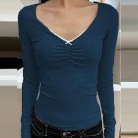 Y2k-Tops cortos de estilo coreano para mujer, blusa Retro de los años 2000, camisetas básicas ajustadas informales, camiseta Vintage con cuello en V, cabaña de hadas Grunge - details 4