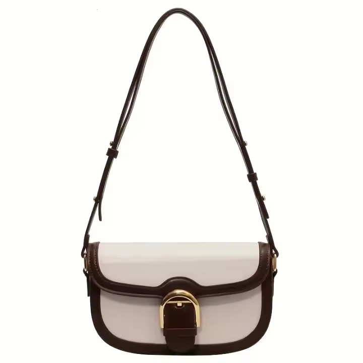 Bolso bandolera elegante de inspiración francesa para mujer: negro elegante, cierre de hebilla, forro de poliéster, accesorio de moda para hombro y axila, lindo bolso de hombro - 1