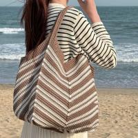 Bolso de hombro portátil, bolso de punto ahuecado, bolsa de almacenamiento de gran capacidad, bolso tejido, bolso de mano a rayas de ganchillo para exteriores - details 1