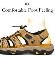 Sandalias de cuero genuino para hombre, zapatos de playa de piel de vaca transpirables, sandalias deportivas para senderismo al aire libre, sandalias romanas para hombre - details 7