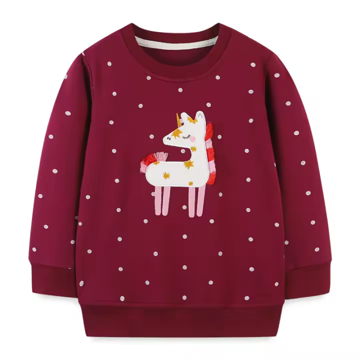 Camiseta de manga larga para niños y niñas, Jersey bordado de animales, color rojo burdeos, 2 a 5 años - 1