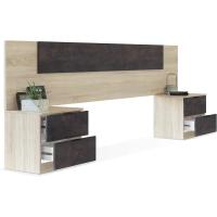 Cabecero y 2 Mesitas de Noche – Cabecero Matrimonio y 2 Mesitas de Noche – Color Roble Canadiense y Óxido - Medidas: Ancho: 247 cm x Fondo: 38 cm x Alto: 95 cm - (1093) - details 0