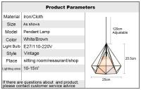 Lámpara colgante Vintage de tela de hierro, pantalla negra para restaurante, casa de té, cadena de hierro para interiores - details 0