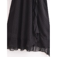 Primavera 2025, Vestido de Mujer con Volantes de Puntos de Malla, Cuello en V y Cintura Elástica, Corte en A, Vestidos Largos Negros - details 2