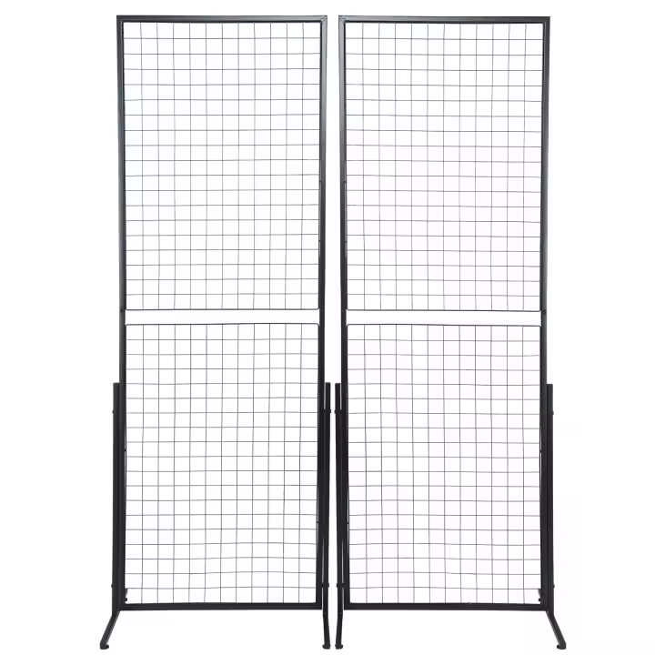 SucceBuy Torre de paneles de pared de rejilla de 2' x 5.6', paquete de 2, base en T de pie, estantes de exhibición de doble cara, perfecto para exposiciones de arte y tiendas minoristas, incluye clips y ganchos adicionales - 1