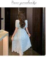 Falda larga de cintura alta para mujer, falda larga con temperamento, novedad de verano, vestido francés adelgazante, dulce y fresco, con cuello cuadrado - details 18