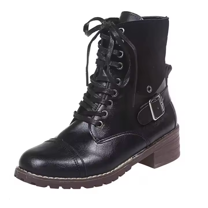 Tacones gruesos con punta redonda a la moda para mujer, botines, botas Martin - 1
