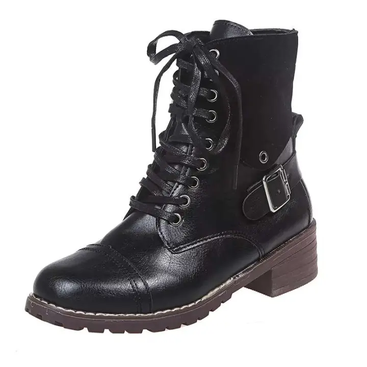 Tacones gruesos con punta redonda a la moda para mujer, botines, botas Martin - 1