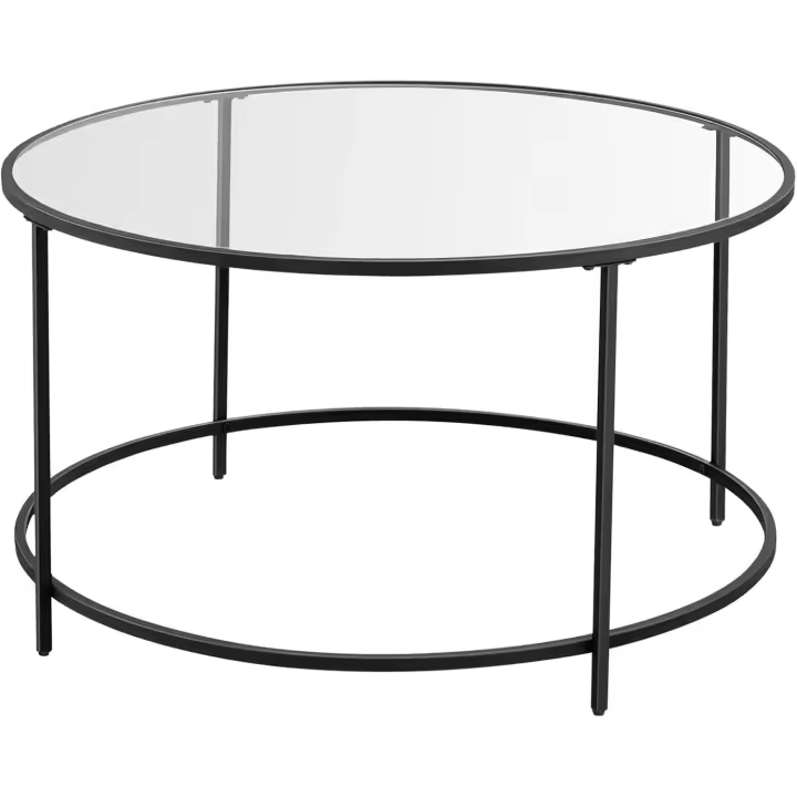 Centro Redonda, Mesa de Cristal con Marco de Acero, Mesa de Salón, Mesa de Café, Negro LGT021B01 - 1