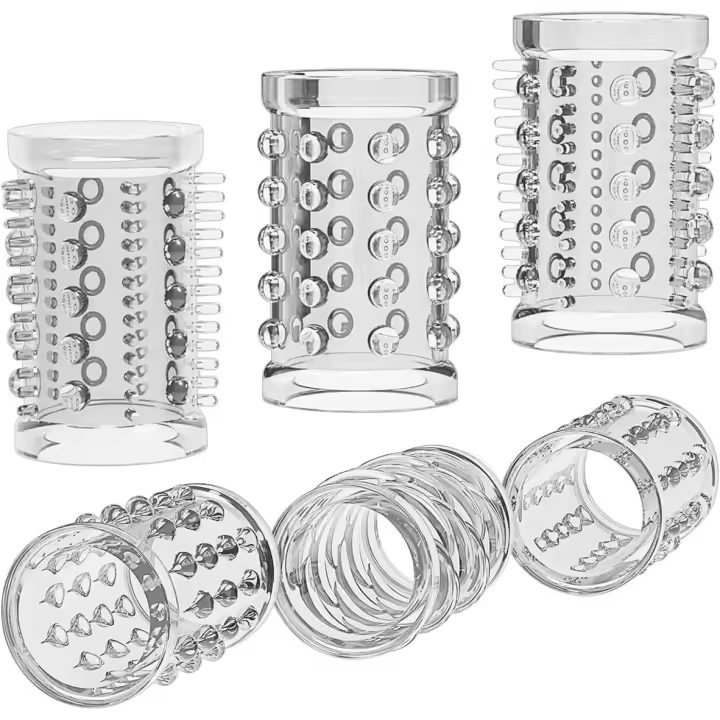 6 piezas de extensor de funda de pene transparente con tachuelas texturizadas elásticas, anillos de pene para hombres, ampliador de funda de pene para parejas, mejora de la erección para hombres, juguetes sexuales para adultos para hombres pareja - 1