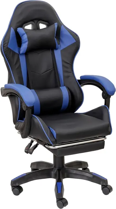 Gaming con Respaldo Ergonómico Inclinable y Altura Ajustable, Silla de Oficina con Soporte Lumbar, Acolchado y Reposapiés Extraíble, Negro, 58x66x114-124 cm - 1