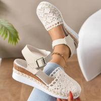 Sandalias de Mujer Talla Grande Nuevo Estilo Exterior Yute Encaje Casual Una Tira Punta Cerrada Suela Gruesa Plataforma - details 10