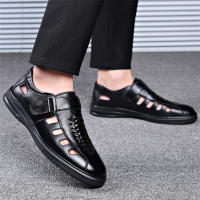 Sandalias de verano para hombre, nuevas, huecas, para playa, de piel suave y transpirable, con velcro. - details 12