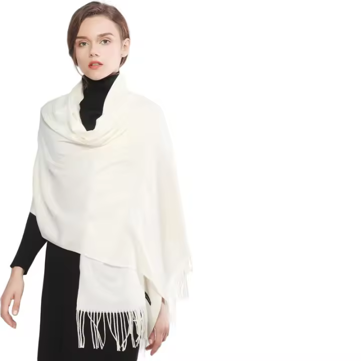 Bufanda larga clásica de color sólido con borlas de invierno cálido para mujer, chal suave, para bodas, regalo para mujer - 1