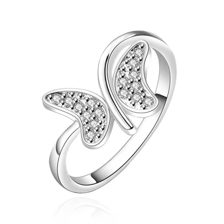 Anillo de Plata de Ley 925 para mujer, sortija de cristal de circón con forma de mariposa, regalo de joyería - 1