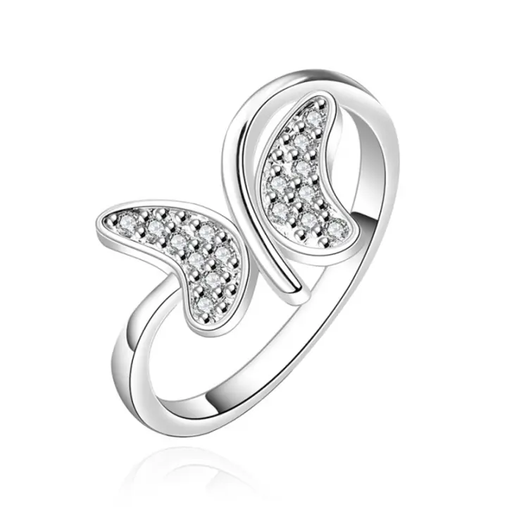 Anillo de Plata de Ley 925 para mujer, sortija de cristal de circón con forma de mariposa, regalo de joyería - 1