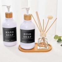 Dispensador de jabón de baño de 500 ml, botella de gel de ducha y champú, tipo prensa, bomba de bambú, botella brillante vacía recargable con 12 etiquetas - details 2
