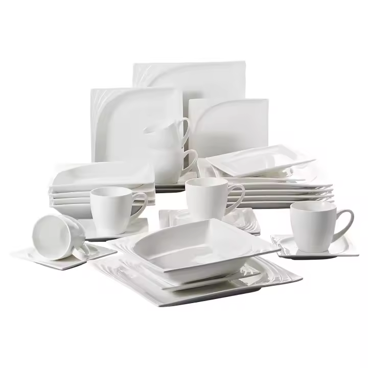 MALACASA-Juego de cena de porcelana Monica de 30 piezas, 6 tazas, platillos, platos de cena, sopa, postre, vajilla para 6 personas - 1