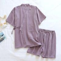 Conjunto de pijama de 2 piezas para pareja japonesa, hilo de algodón fino, pantalones cortos de manga corta, kimono para hombre y mujer, decoración del hogar - details 3