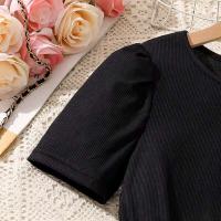 Moda coreana de verano para niños, manga corta floral negra con cinturón, vestido cómodo y decente para fiesta o vacaciones - details 4