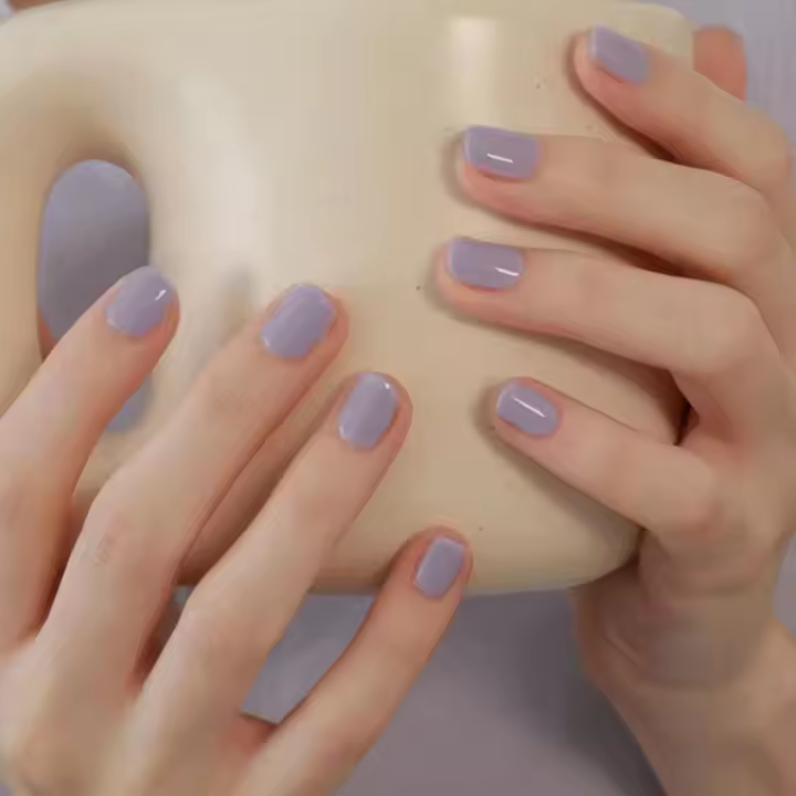 24 piezas de uñas postizas cortas y redondas en colores sólidos, cobertura completa, desmontables para los dedos de la mano en acrílico - 1