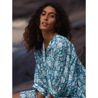 Vestido corto de vacaciones de playa de rayón informal suelto con lazo floral para mujer de moda de verano - details 1