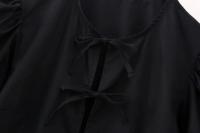 Blusa Elegante de Moda para Mujer 2025 Estilo Informal con Manga Corta y Abombada con Cuello Redondo Top de Algodón con Cordones y Lazo Blanco Dulce - details 24