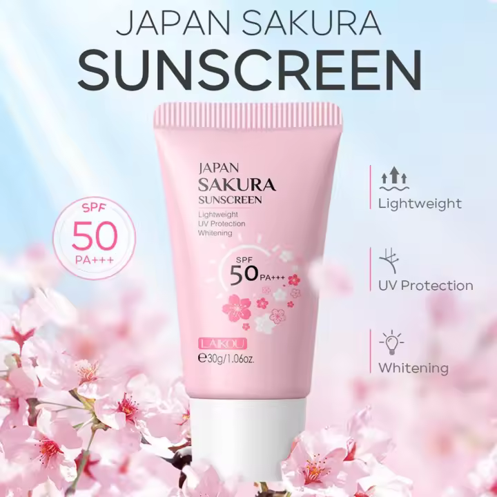 Crema solar SPF50 Sakura protector solar para rostro y cuerpo 1,06 oz hidratante natural resistente al agua protección solar para la piel protege calma - 1
