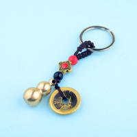 Llavero De Cobre Vintage Con Monedas De Cinco Emperadores Colgante De Feng Shui Para Llaves De Coche Hecho a Mano Con Cordón - details 3