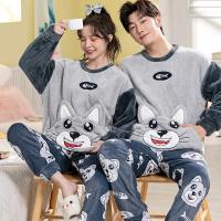 Conjunto de pijama de felpa de franela cálida para hombre y mujer, ropa de dormir de manga larga con cuello redondo, dibujos animados dulces, 32 estilos, Invierno - details 23