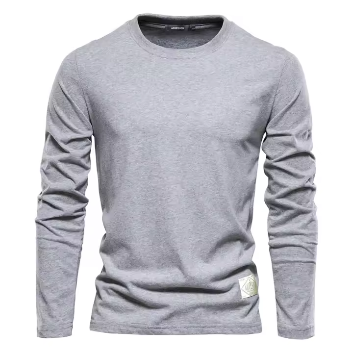 día del padre Camiseta de manga larga de algodón 100% de otoño para hombres Camisetas casuales sólidas para hombres Tops masculinos de alta calidad Ropa clásica Camisetas para hombres - 1