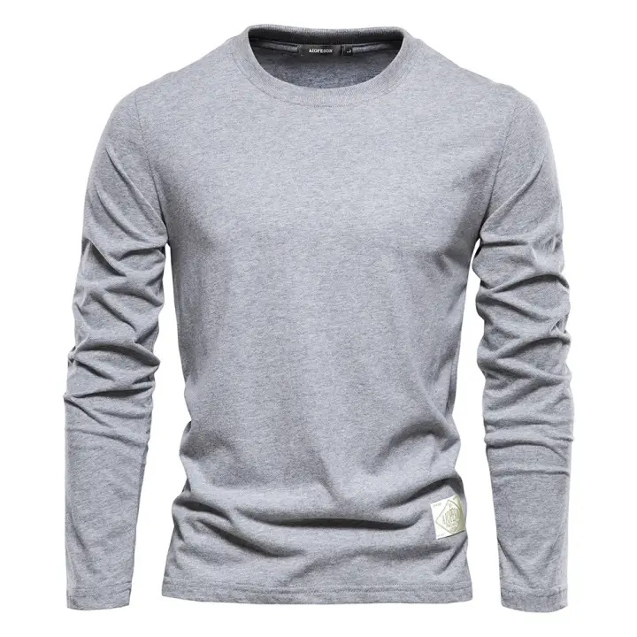 día del padre Camiseta de manga larga de algodón 100% de otoño para hombres Camisetas casuales sólidas para hombres Tops masculinos de alta calidad Ropa clásica Camisetas para hombres - 1