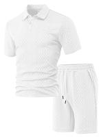 Los hombres de verano de manga corta Traje de Jacquard Casual Sports Hombres Slim Lapelado POLO Camisa de manga corta Traje - details 3