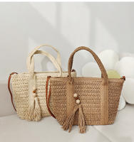 2025 nuevo ins cuerda de papel tejido con flecos colgante bolsa de mensajero de gran capacidad versátil color sólido hombro playa bolso de las mujeres - details 6