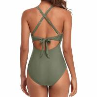 Bañadores de una pieza para mujer, traje de baño de cintura alta con recorte de Control de barriga, con lazo en la espalda, 1 pieza - details 15