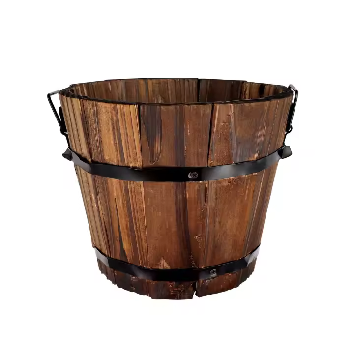 Cubo redondo de madera, éter de flores campestres, recipiente para agua, decoración de jardín y patio trasero, 18cm 15cm x 14cm, 1 pieza. - 1