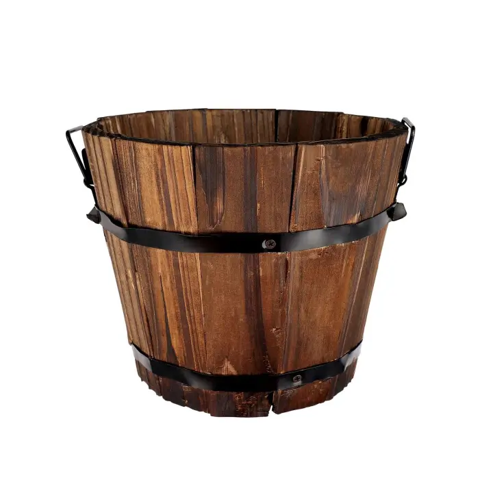 Cubo redondo de madera, éter de flores campestres, recipiente para agua, decoración de jardín y patio trasero, 18cm 15cm x 14cm, 1 pieza. - 1
